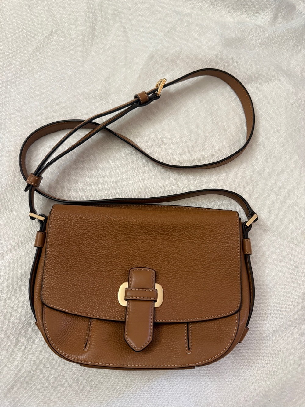 Michael Kors Saddle Crossbody Bag in Brown with Gold Hardware